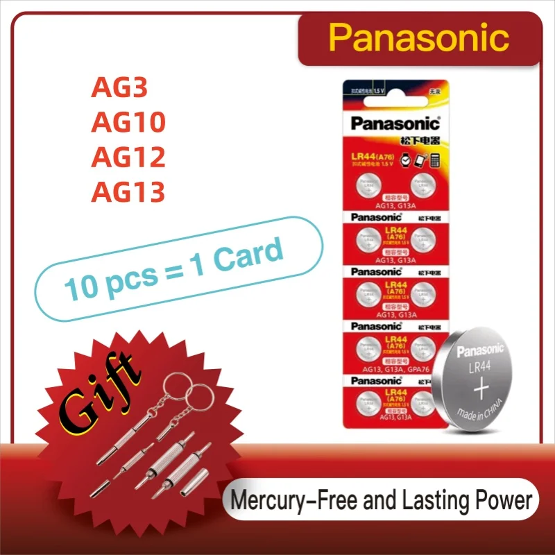 Panasonic LR44 batería de botón alcalina AG13 para relojes y juguetes