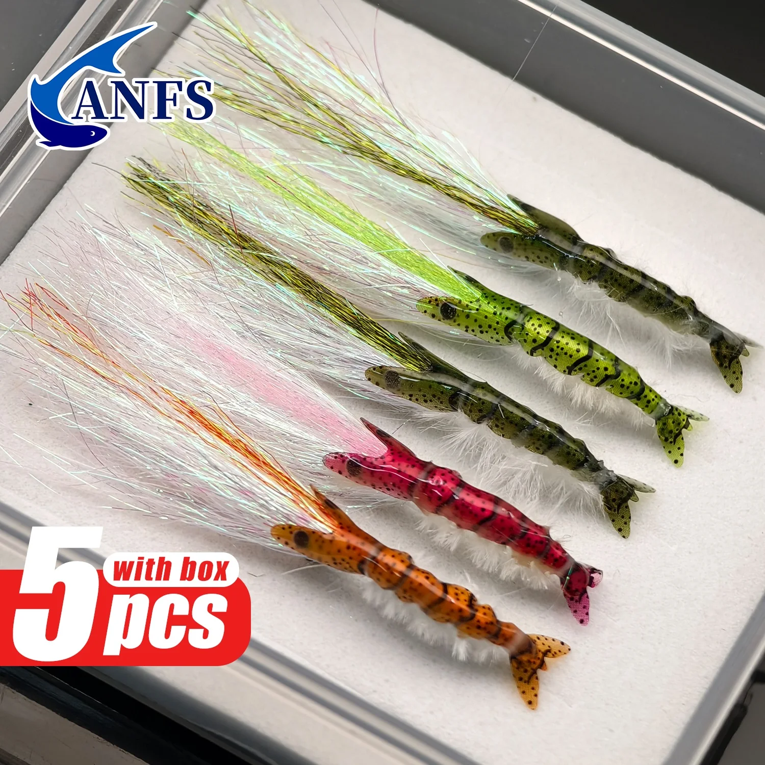 ANFS 5 uds Kit de Señuelos de Pesca con Mosca de colores mezclados-Camarones moscas de pesca con mosca húmeda-Regalo increíble para pescador - imagen 2