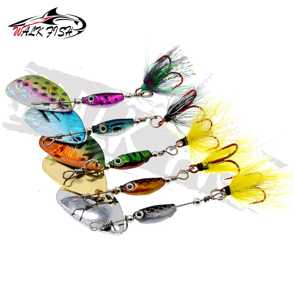 WALK FISH-cebo giratorio de 6,5g, cuchara dura, señuelos de lubina, señuelo de pesca de Metal VIB con anzuelos triples de plumas para pesca de Lucio, 1 Uds. - imagen 4