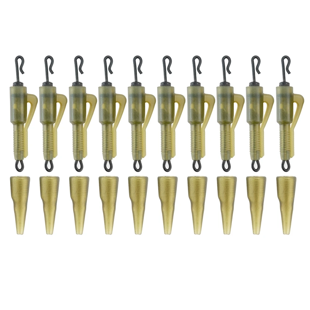 Hirisi-Juego de 10 Clips de plomo híbridos de cambio rápido para pesca de carpa con cola, cono de goma, manga antienredos, accesorios de pesca - imagen 2