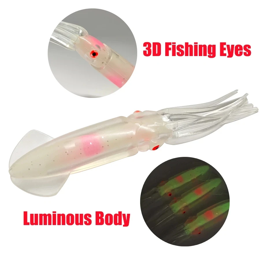 3 uds 15cm 20g pesca brillante calamar señuelo suave pulpo luminoso pesca en el mar wobbler cebo calamar plantillas pesca atún señuelo - imagen 4