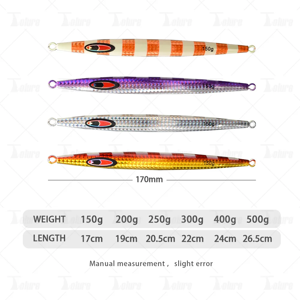 TOLU-señuelo de pesca Jigging de hundimiento rápido, 150g-500g, revestimiento de papel láser, plantilla luminosa, pesca en el mar, Jigging - imagen 2