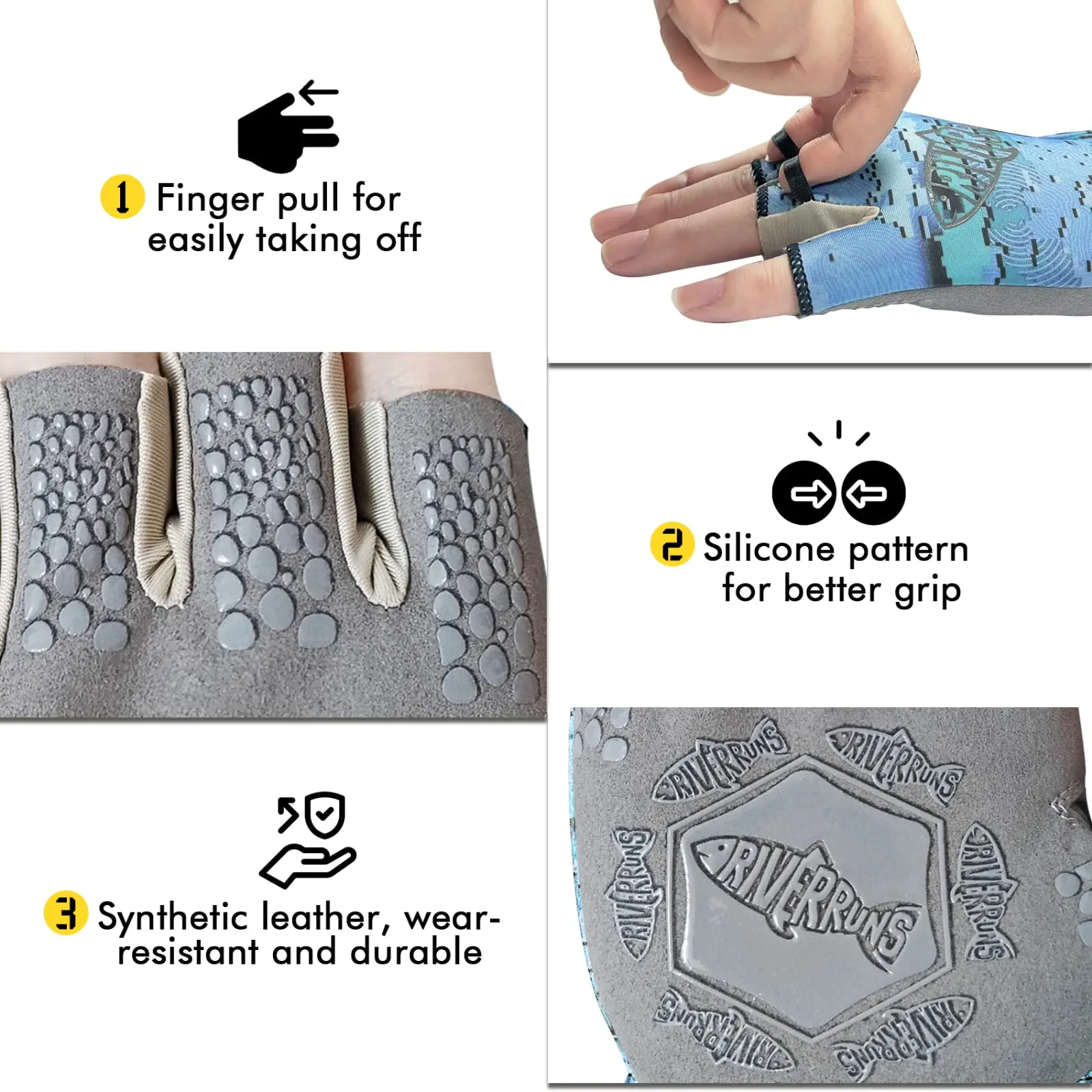 Aventik UPF 50+ guantes de pesca sin dedos antideslizantes guantes de mujer de secado rápido transpirables ciclismo canotaje caza guantes de pesca - imagen 4