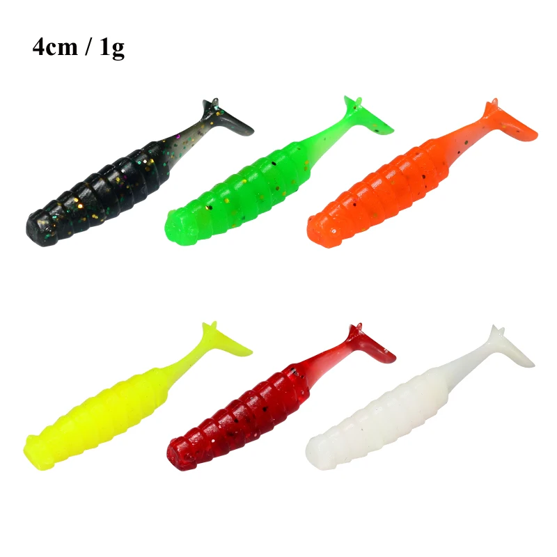 60 uds Señuelos de Pesca 1g 4cm Predator Soft Grub gusano señuelo plástico silicona cebo carpa Swimbait Wobblers para curricán falso Crankbait - imagen 2