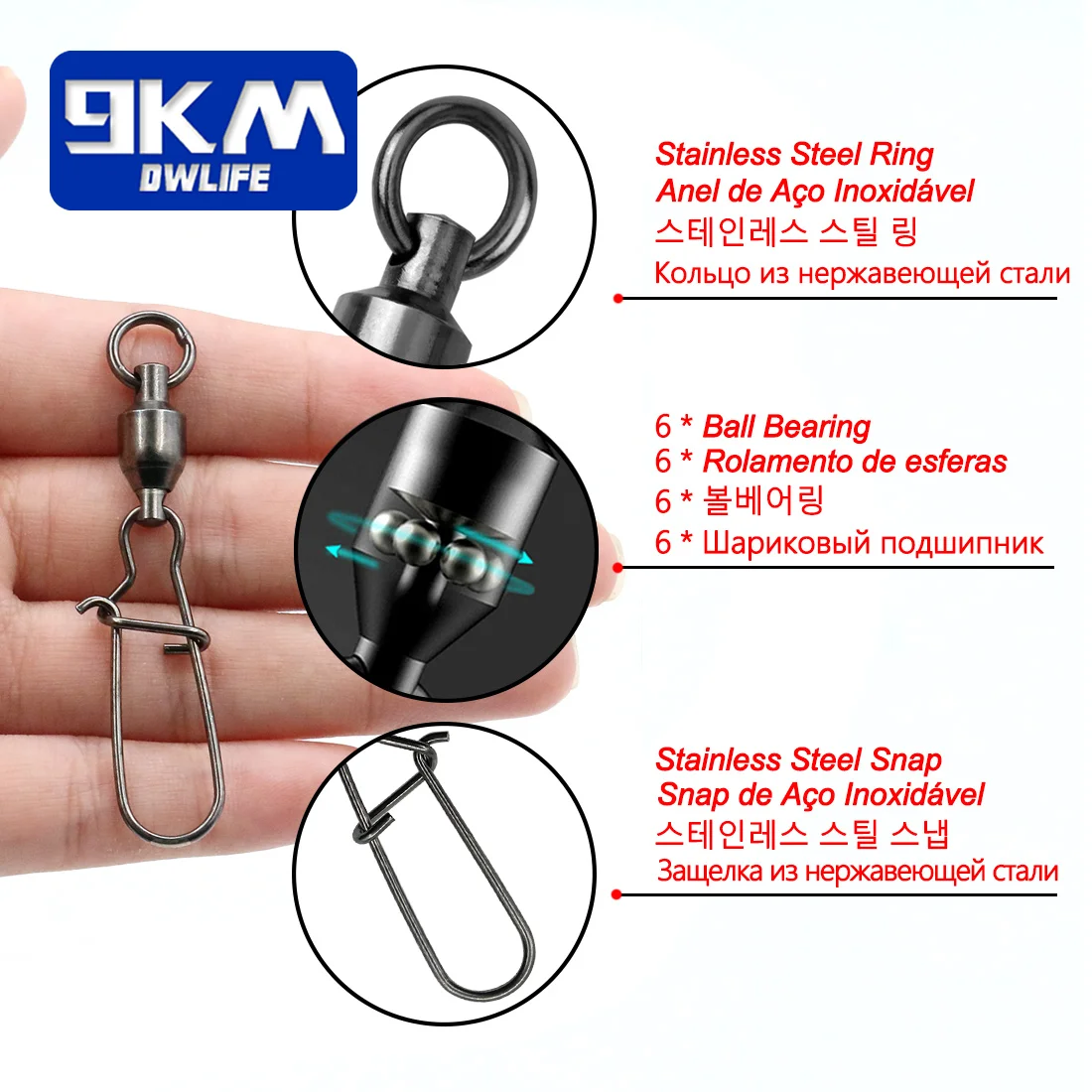 9KM pesca Snap giratorios rodamiento de bolas giratorio Duo Lock Snap accesorios de pesca de acero inoxidable Clip rápido conector de señuelo de pesca - imagen 4