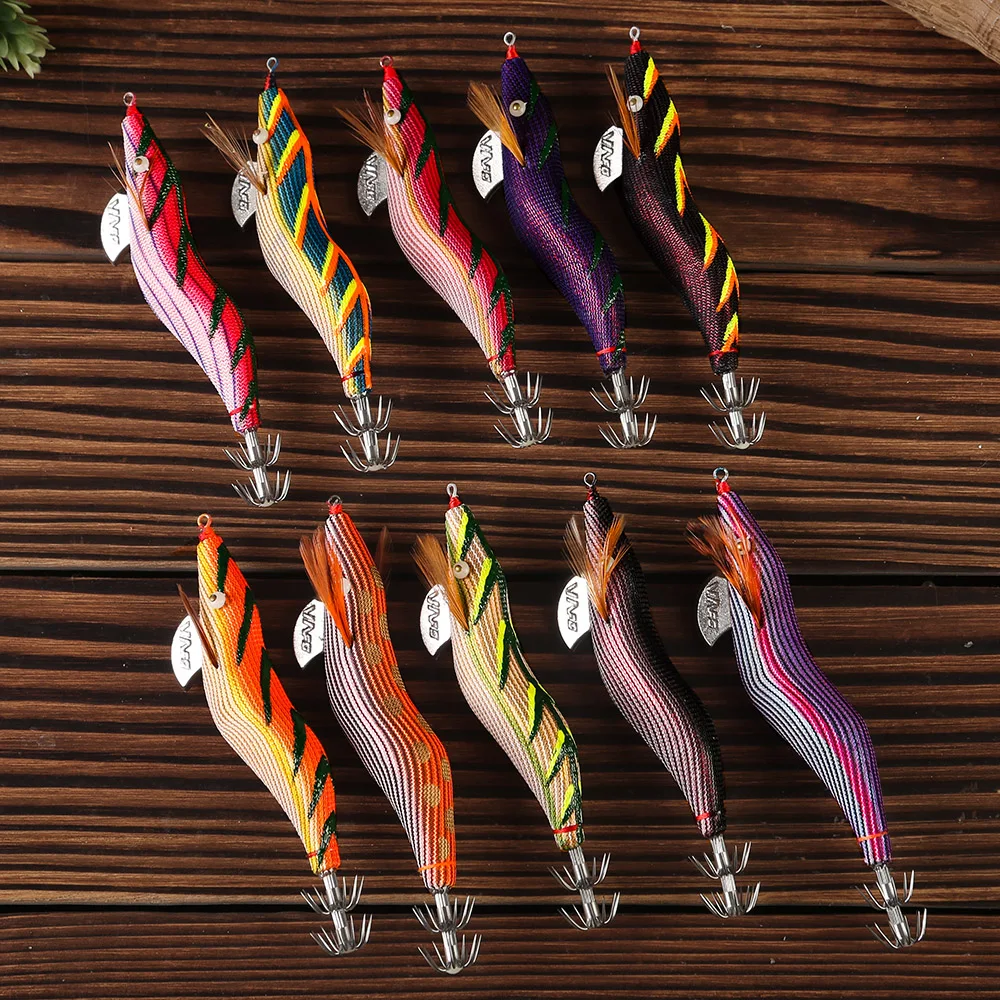 Cebo de madera para camarones, plantilla de calamar, Paulownia, señuelo de calamar de madera, plantilla de pulpo, plantilla de mar, juego de pesca, anzuelos de calamar - imagen 5