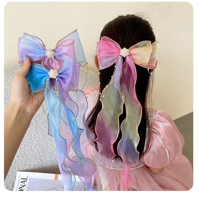 Accesorios para el cabello de moda para niñas, horquillas con lazo de gasa coloridas y bonitas, pinzas para el cabello dulces para niños, accesorios para el cabello - imagen 2