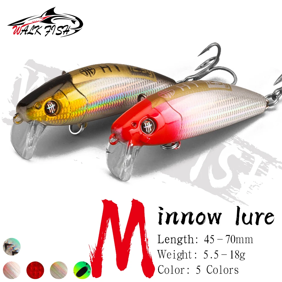 WALK FISH 5,5-18g Minnow hundimiento lento lanzamiento lejano Mino señuelo Swimbait boca doblada pez mandarín sumergido cebo duro Artificial