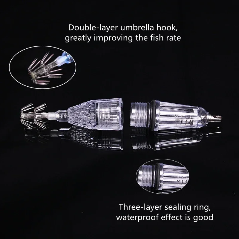 Señuelo de pesca con luz LED de 12cm y 17cm, aparejos subacuáticos de gota de mar profundo, señuelo de calamar, lámpara de luz, gancho para paraguas, herramientas subacuáticas - imagen 2
