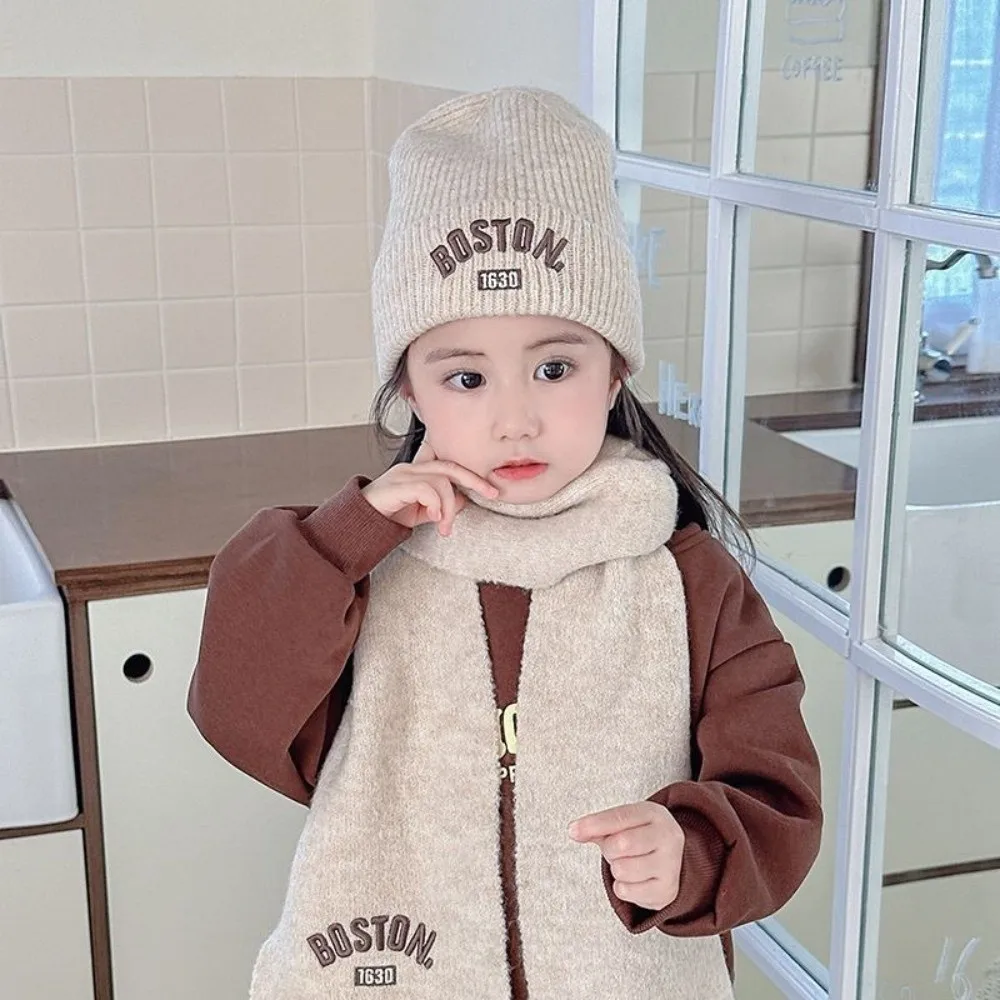 Nuevo conjunto de gorro y bufanda bordada BOSTON, jersey a prueba de viento y frío, gorro cálido para 2-8 años