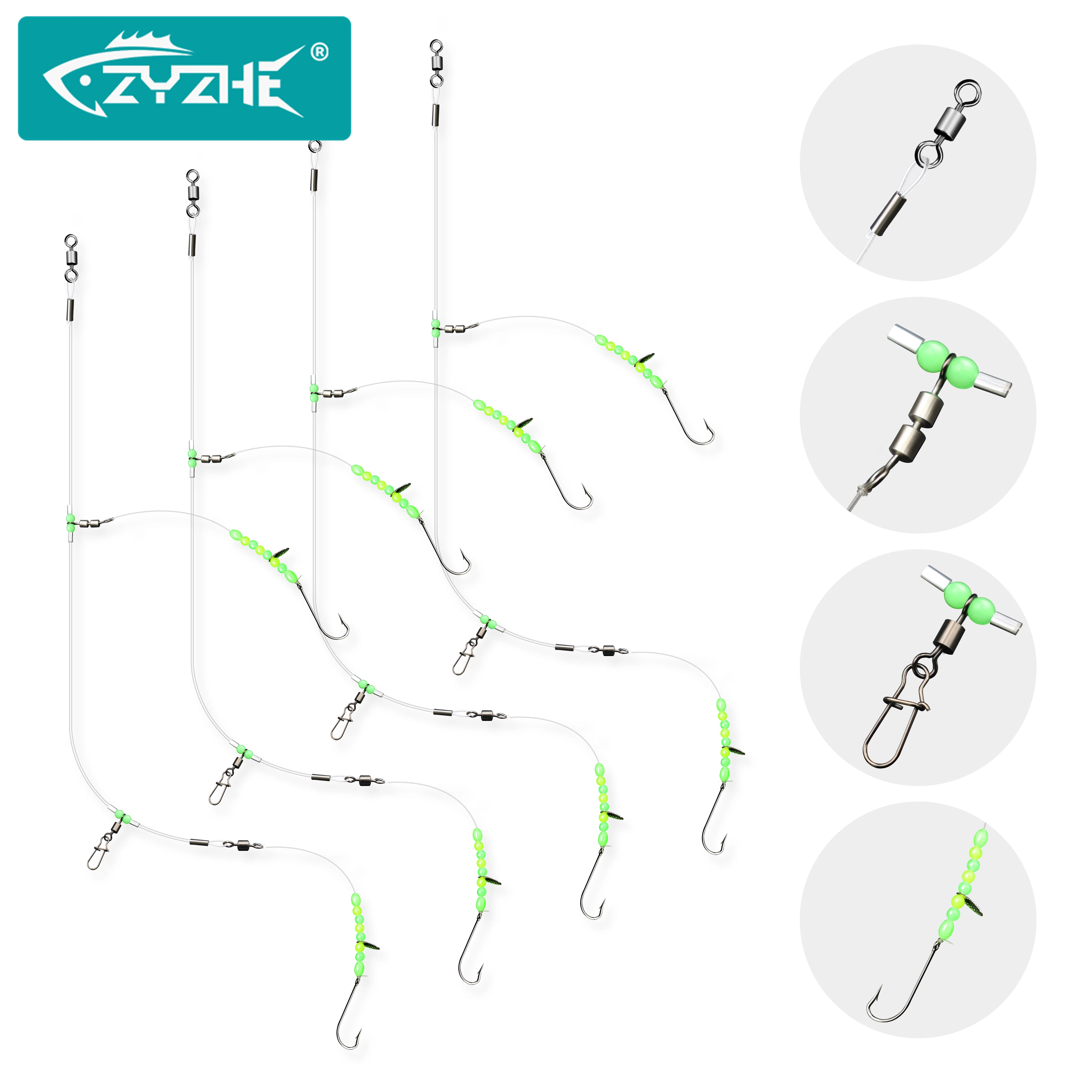 ZYZ 1 pieza de aparejos de pesca de mar con 2 anzuelos, aparejos de pesca plana preatados, pesca en orilla de fundición para playa y mar para suela de pez plano, merlán