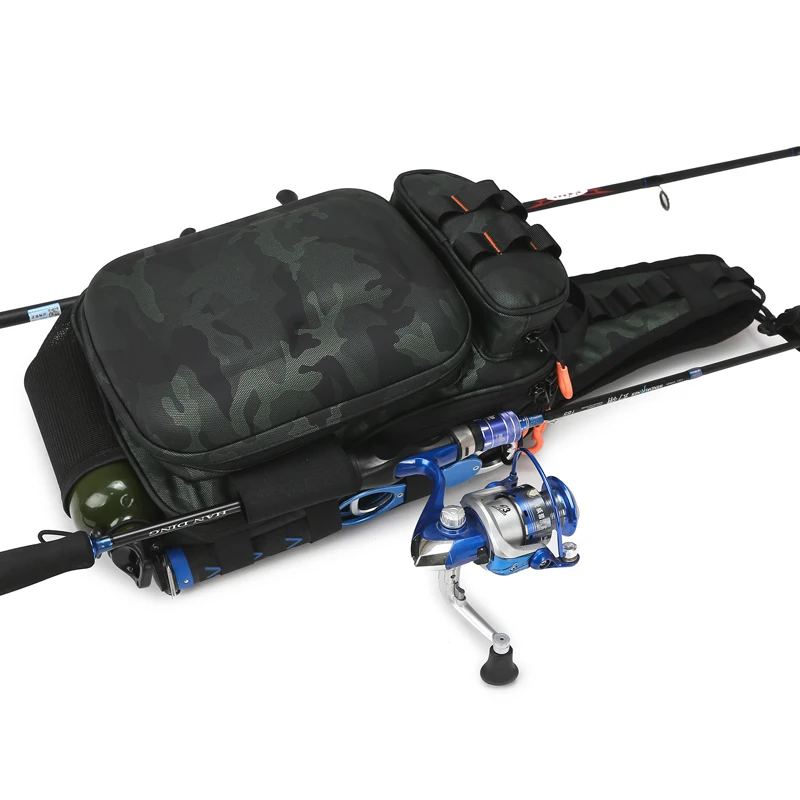 Bolso de hombro táctico para pesca con soportes para caña, bolso de pecho, riñoneras multifuncionales, almacenamiento grande, mochila para senderismo al aire libre - imagen 5