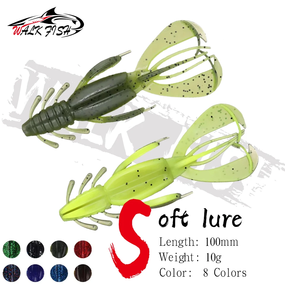 WALK FISH 3 uds 100mm 10g señuelo suave Crazy Flapper Señuelos de Pesca cebos de silicona falsos multi-piernas camarones lubina Peche aparejos de pesca