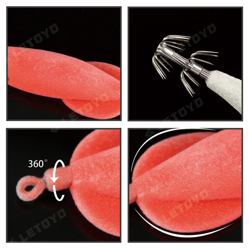 LETOYO 360 °   Giratorio Superficie blanda 2.5 #   Señuelo de calamar, cebo Artificial, plantilla de calamar para Webfoot, pulpo, sepia, señuelos de pesca de mar - imagen 3