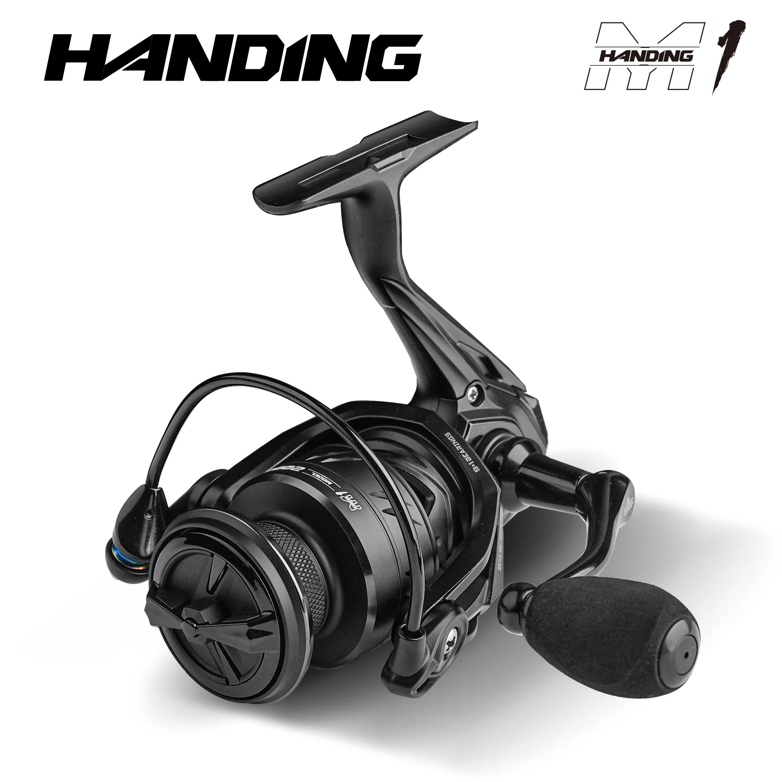 HANDING Carrete giratorio M1 negro 500-5000, arrastre máximo de 12kg, rodamientos de bolas 9 + 1, relación de engranaje 5,2: 1, carrete de pesca para perca, lubina y Lucio - imagen 2