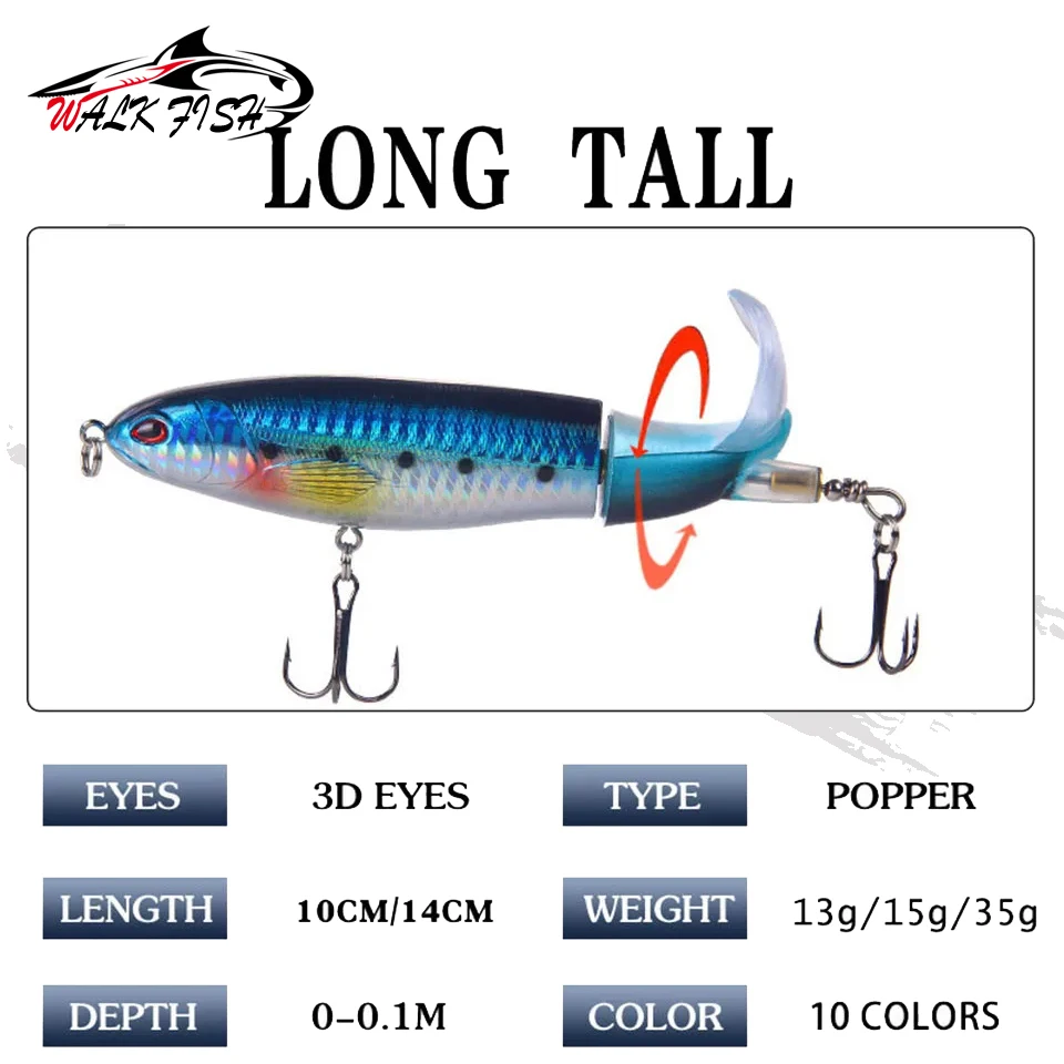 WALK FISH 1 Uds Whopper Popper 10cm/14cm señuelo de Pesca Artificial duro suave cola giratoria aparejos de Pesca Geer Pesca lago río - imagen 4