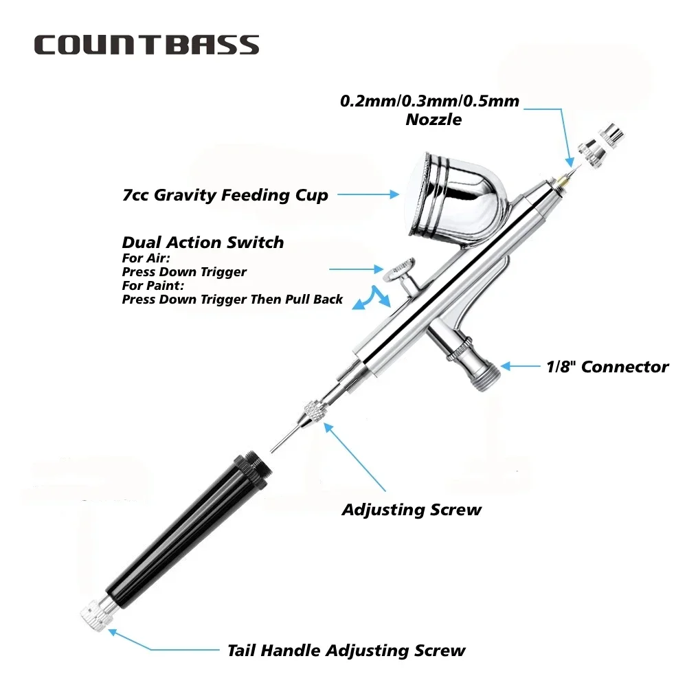 Countbass aerógrafo 0.2-0.5mm para pintar señuelos de pesca - imagen 2