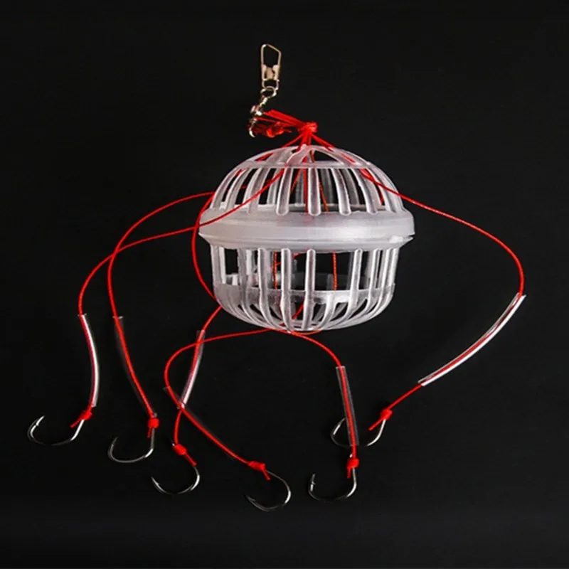 Anzuelos de pesca de plástico de acero al carbono, jaula de cebos de explosión, caja de mar, anzuelo de monstruos con seis fuertes herramientas de aparejos esféricos de carpa, 1Pc - imagen 4