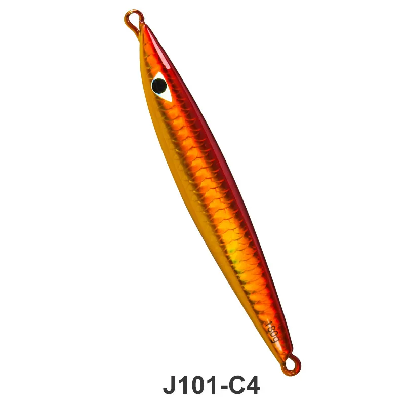 J101 120g 150g 180g señuelo de pesca de Jigging lento agua salada Trolling pesca de Metal Jigbait brillo UV láser Skining con gancho - imagen 5
