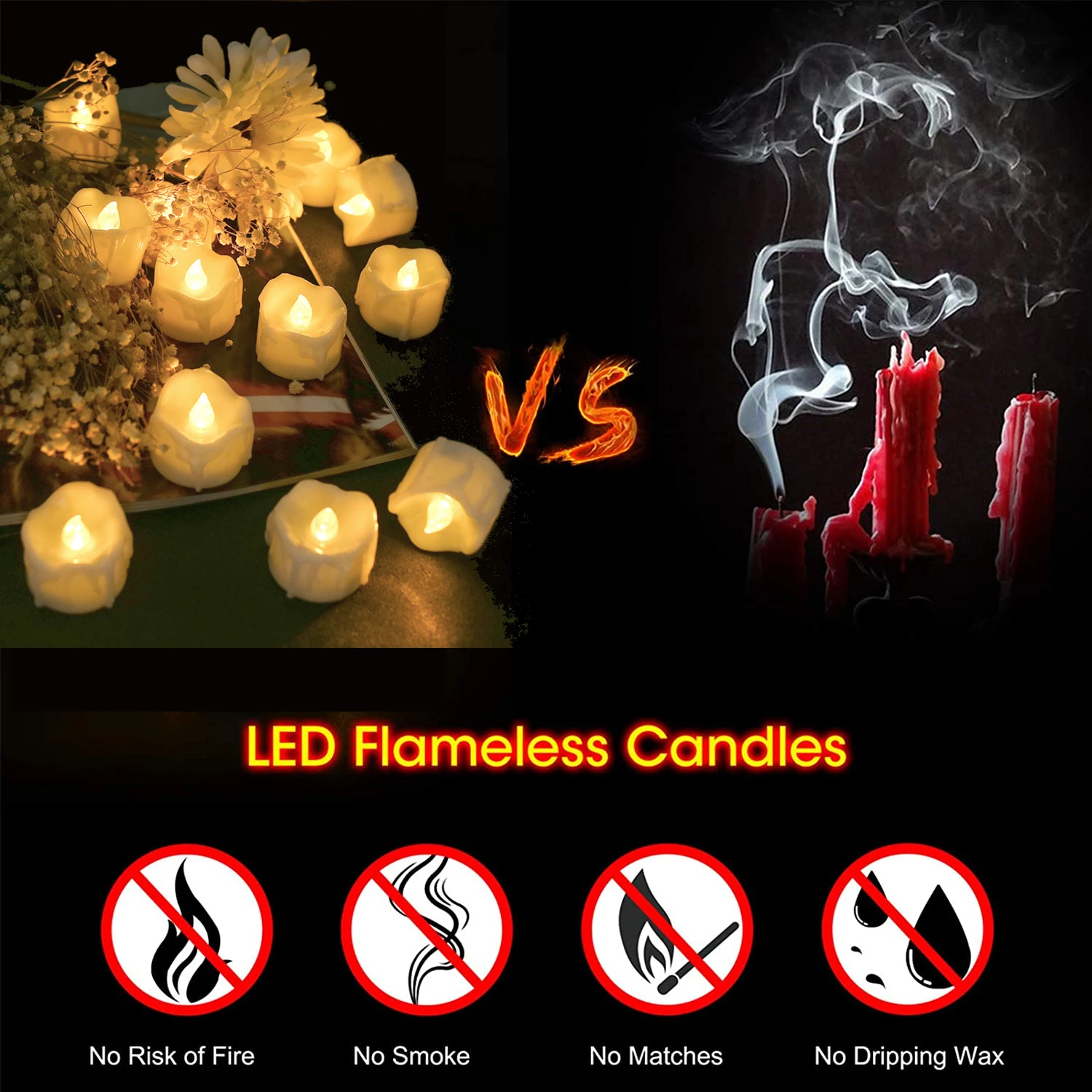 Paquete de 12 luces de té Led parpadeantes con temporizador automático, 6 horas de encendido, 18 apagado en 24 horas, velas de luces de té Led sin llama, decoración del hogar - imagen 2