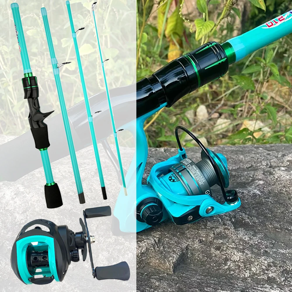 Carrete de caña de pescar con señuelo de 1,8-2,1 m, Combo de alta calidad, 4/5 secciones, caña de pescar portátil, carrete giratorio para Baitcasting, juego de Pesca - imagen 2
