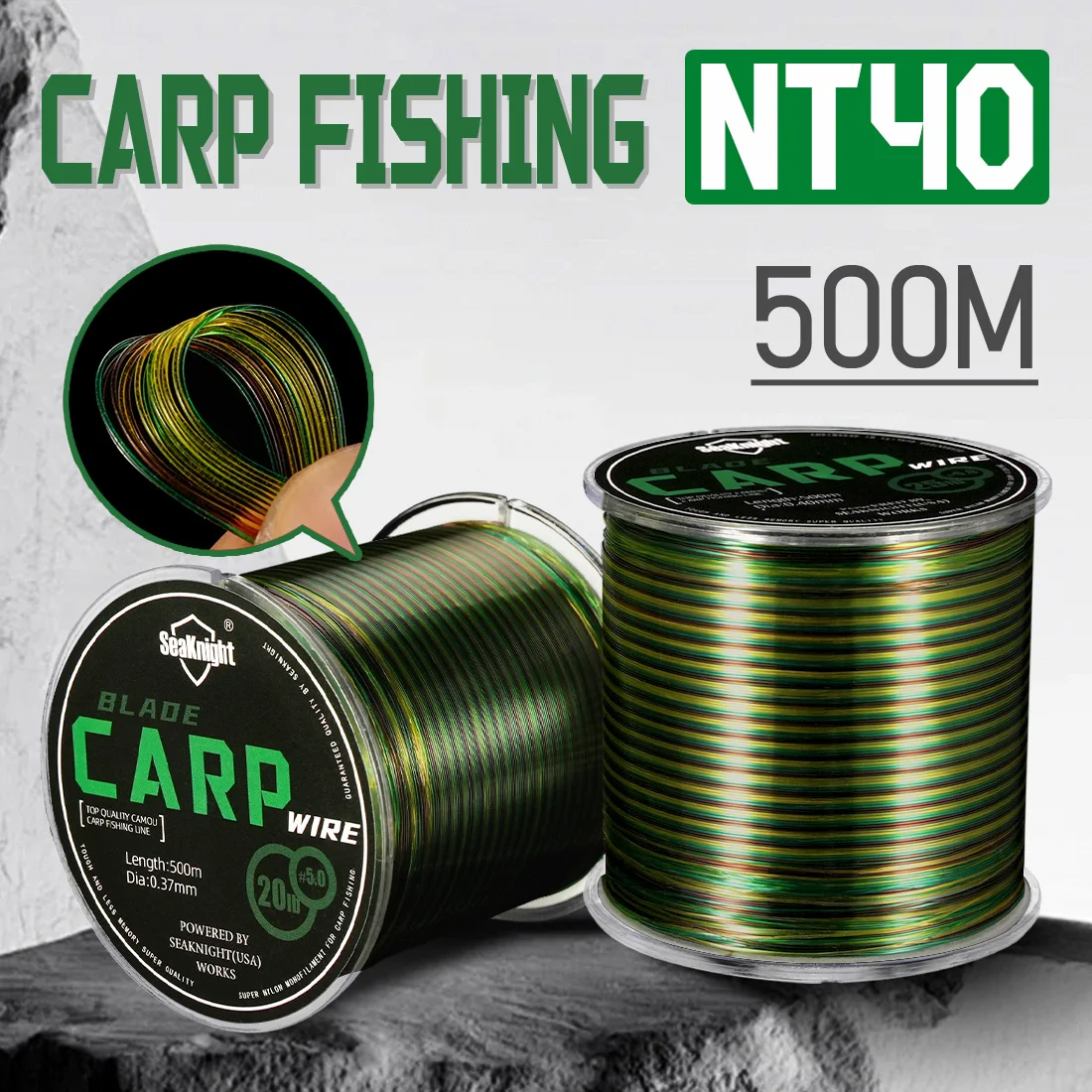 SeaKnight marca BALDE CARP NT40 líneas de pesca de nailon 500M línea Mono más suave de alta resistencia 10-25LB antidesgaste para pesca de carpa