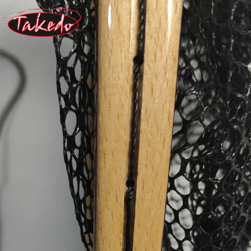 TAKEDO LYH03 Red de aterrizaje Red de trucha alcanfor dorado impermeable Cinnamomum Camphora mango de madera Red de pesca Red de captura y liberación - imagen 2