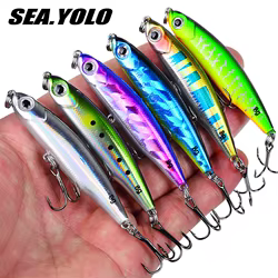 SeaYolo 1 Uds. Señuelos de pesca Minnow de hundimiento lento 3,5g/5g Bass Pike Carkbait Wobblers Swimbait cebo profesional gancho con ranura de sangre