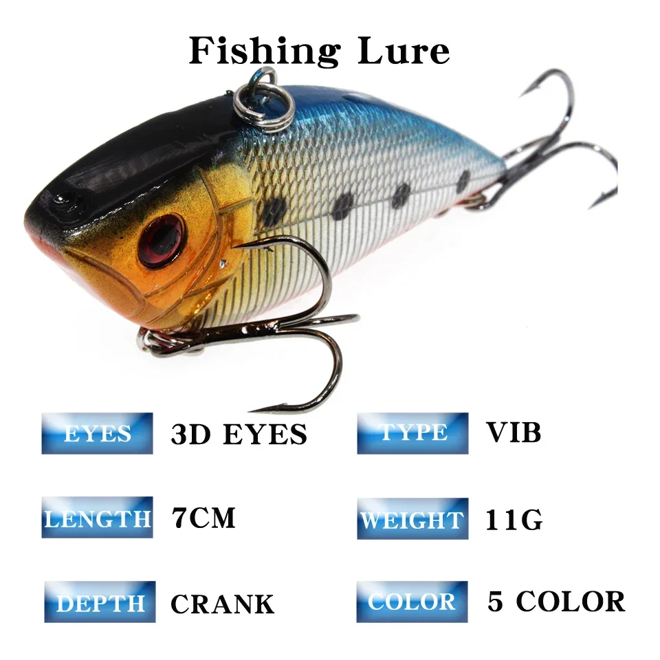 Señuelos de Pesca de hundimiento duro, 1 piezas, 7cm, 11g, anzuelos triples de acero de alto carbono, cebo de pesca, colores variados para elegir, aparejos de pesca - imagen 2