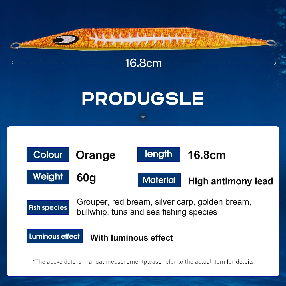 SANLIKE 60g 80g 100g 200g 300g naranja plantilla de Metal lento señuelo de cebo de agua salada plantilla de gota de paso lento señuelo de pesca - imagen 2