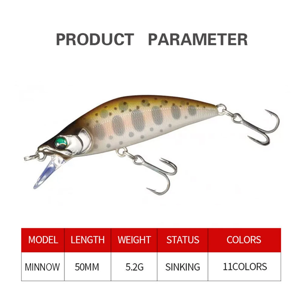 Señuelo de pesca de 5cm y 5,2g, Micro pececillo Wobbler, tiro largo, cebo duro Artificial que se hunde, Jerkbait, cebo de corriente pequeño para trucha, lubina y Lucio - imagen 4