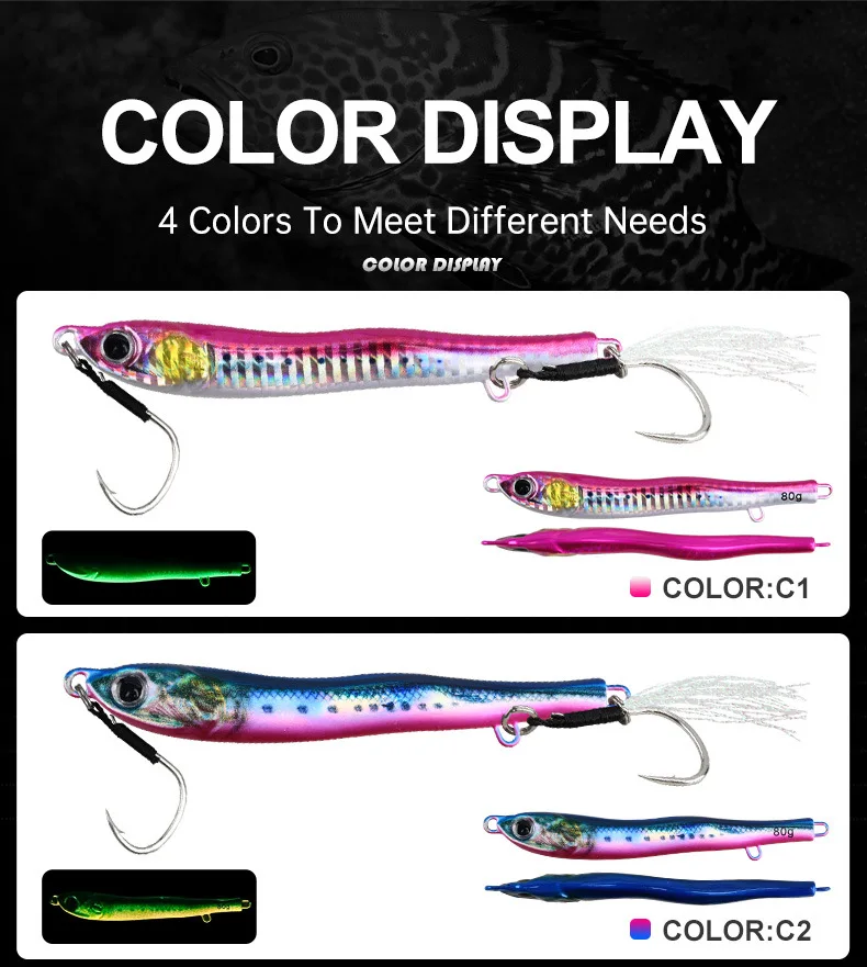 Plantilla de paso lento 40g60g80g plantilla de Metal cuchara de Jigging fundido señuelo de pesca de tierra agua salada lubina pargo atún Mahi cebo Artificial - imagen 4