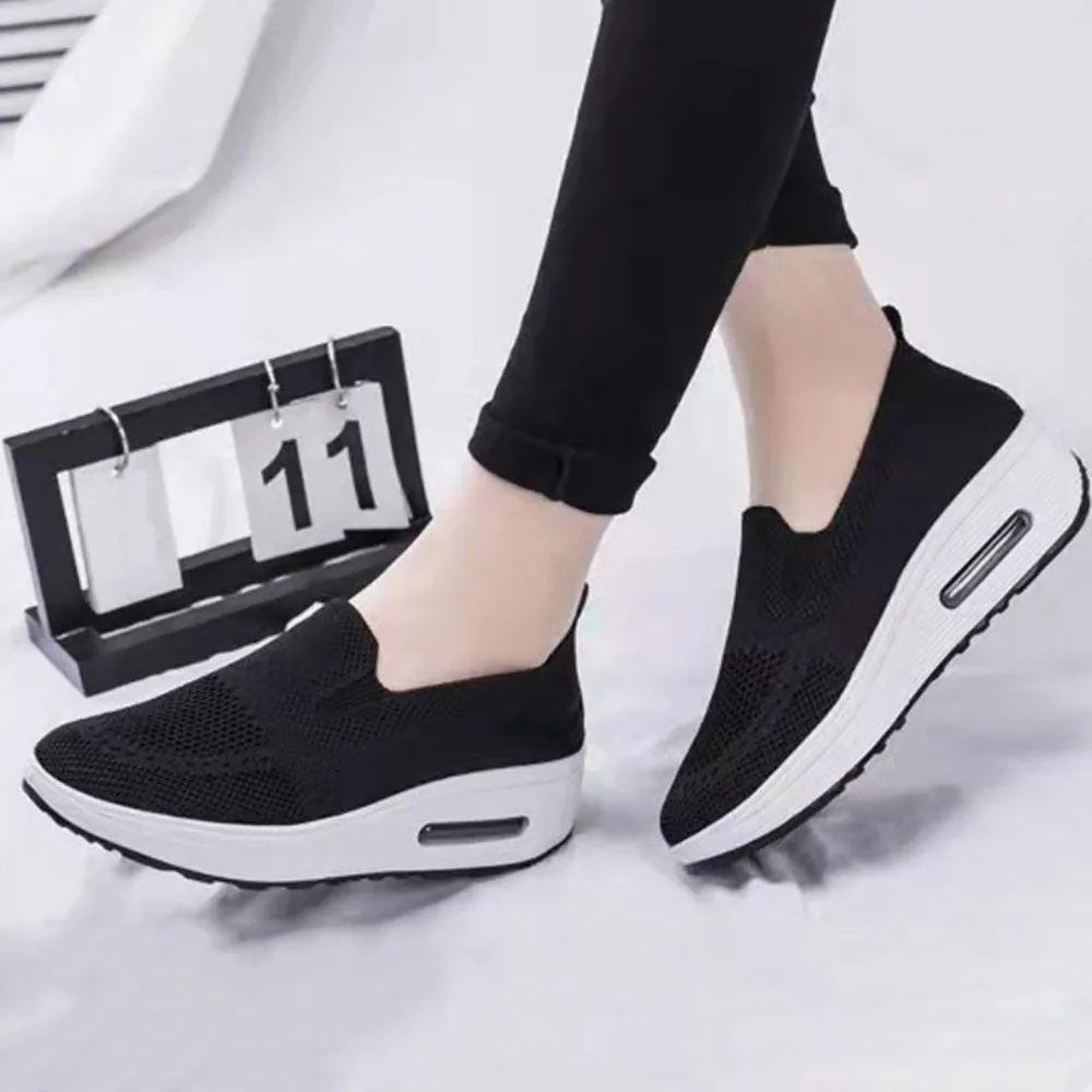Zapatos deportivos de superficie de malla para mujer, zapatillas deportivas de suela blanda de Material transpirable, zapatos informales de Color sólido de diseño fino - imagen 4