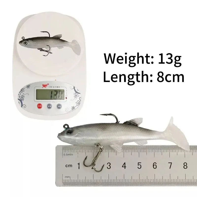 Señuelo de pesca suave de plomo, 8cm, 13g, Wobblers de cola en T, Swimbait de silicona, ojos artificiales 3D, cebo para pesca de carpa, plantilla de plomo, aparejos de pesca - imagen 2