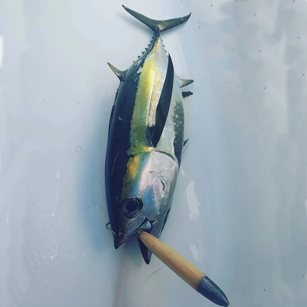 Señuelos de madera con tapón de cedro para pesca en agua salada, anzuelo de atún de 2,5 oz y 6,1 pulgadas para Mahi Marlin Wahoo, 1 unidad - imagen 5