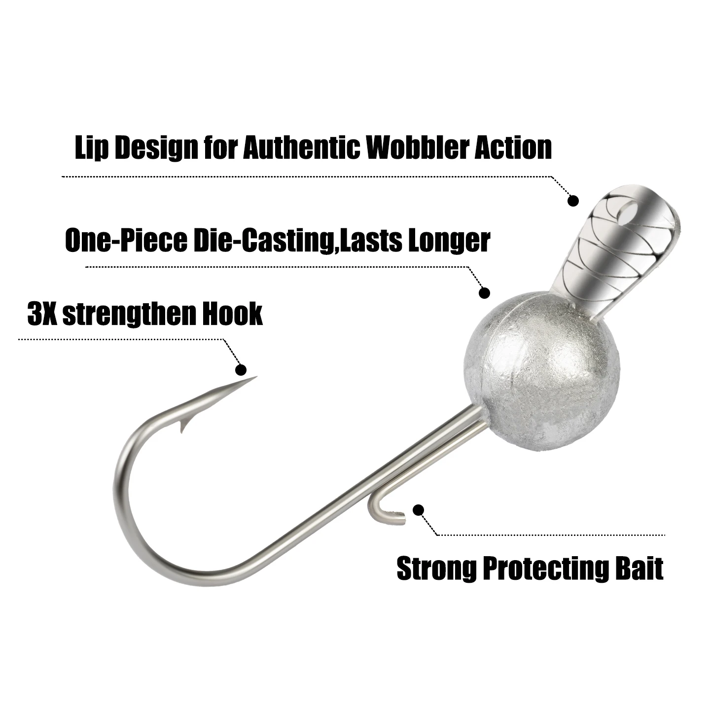 OUTKIT, nuevo diseño, anzuelo con cabeza de anzuelo Wobbler con labio de Metal, 3,5g/5g/7g/10g, 10 Uds., acción de cebo mejorada para pesca de lubina y gusanos blandos - imagen 2