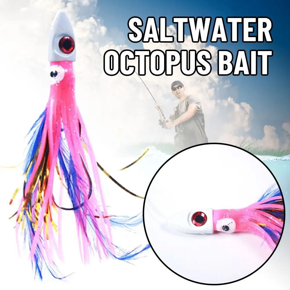 Falda de calamar luminosa de 13cm/17g, cebo de pulpo de agua salada, cabeza de plomo, cola larga, Señuelos de Pesca blandos, cebos de atún, accesorio de aparejos - imagen 2