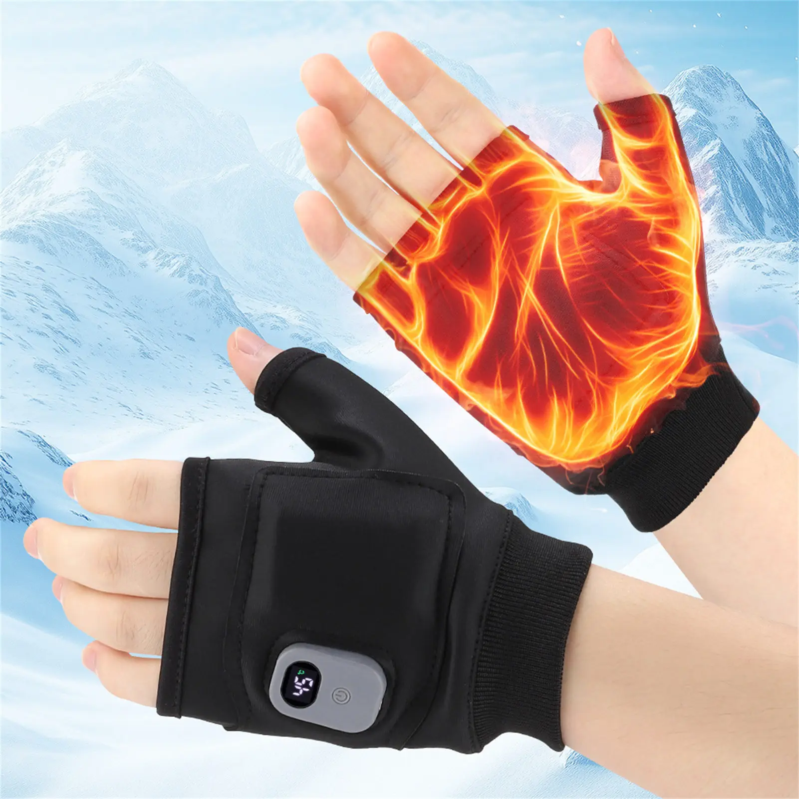 Guantes calefactores de invierno con carga Usb, guantes cálidos para ciclismo, Camping, esquí, portátiles, para viajes al aire libre, guantes de medio dedo calentados - imagen 2