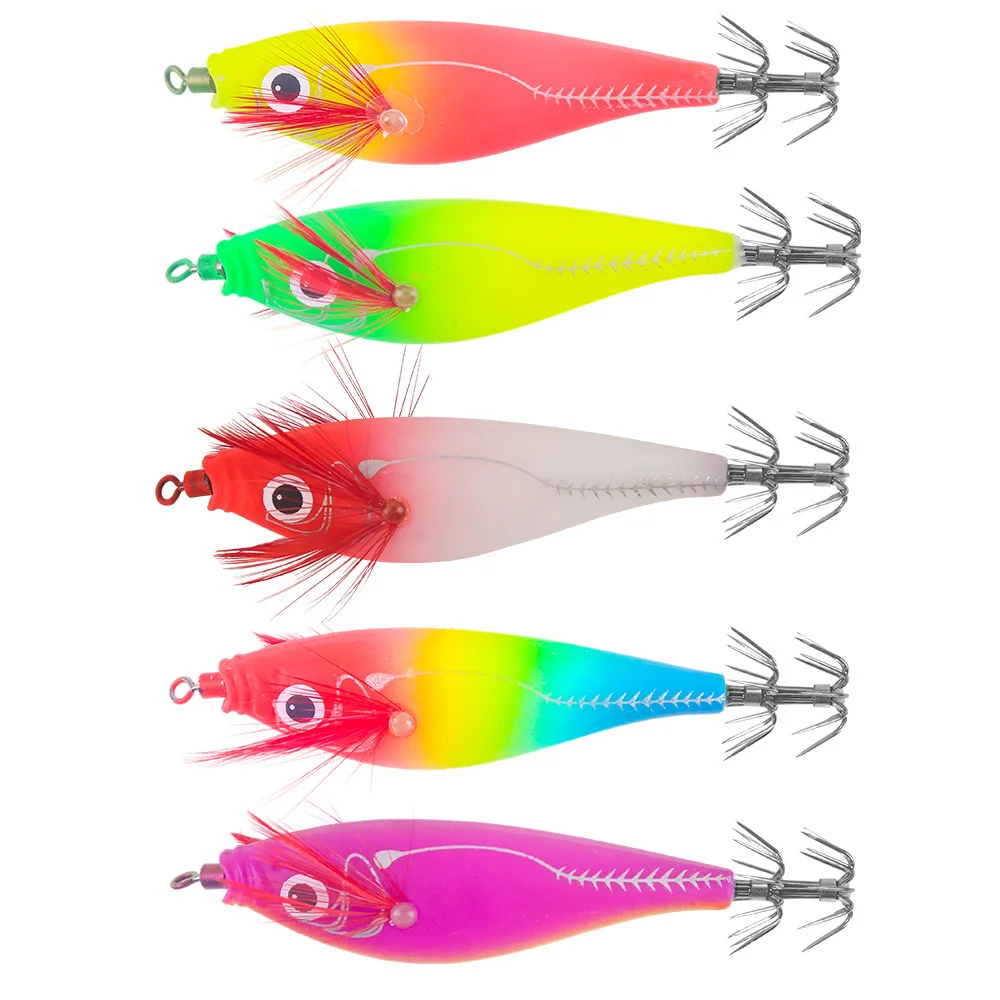 Plantilla de calamar Horizontal luminosa de 8cm y 7,5g, anzuelo de calamar y camarón de madera, Señuelos de Pesca flotantes, pulpo, sepia, camarones, cebos de agua salada - imagen 5