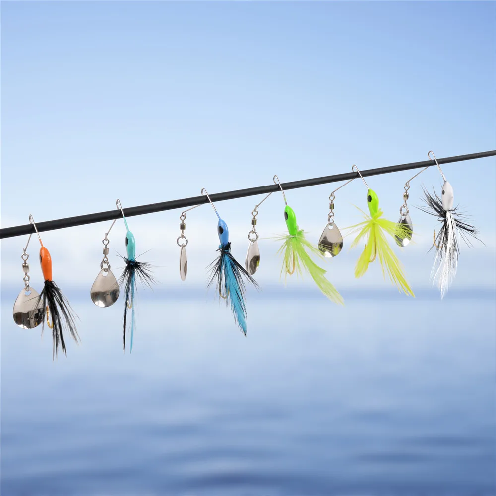 6 uds cebos giratorios para pesca de lubina Kit con cuchillas Colorado Spinnerbait Jig cabezas cebo Teaser para pesca de tipo de pez de trucha salmón - imagen 4