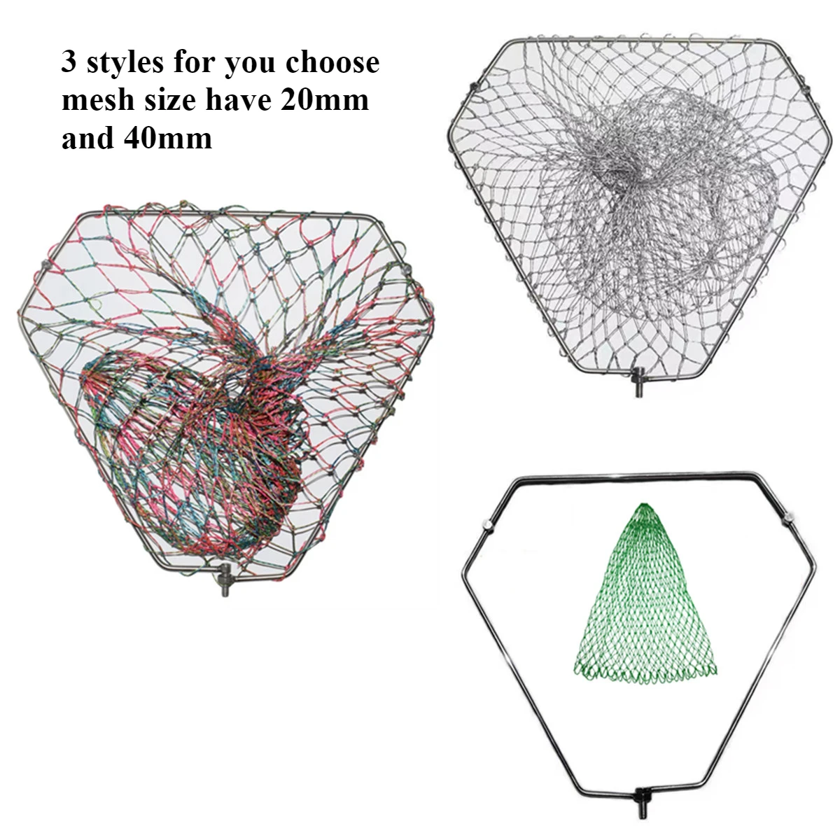 Red de aterrizaje de anillo plegable Sloid de acero inoxidable para reemplazar accesorios de red Brail de red de pesca fuerte 40 cm-60 cm, malla de 20 mm a 40 mm - imagen 3