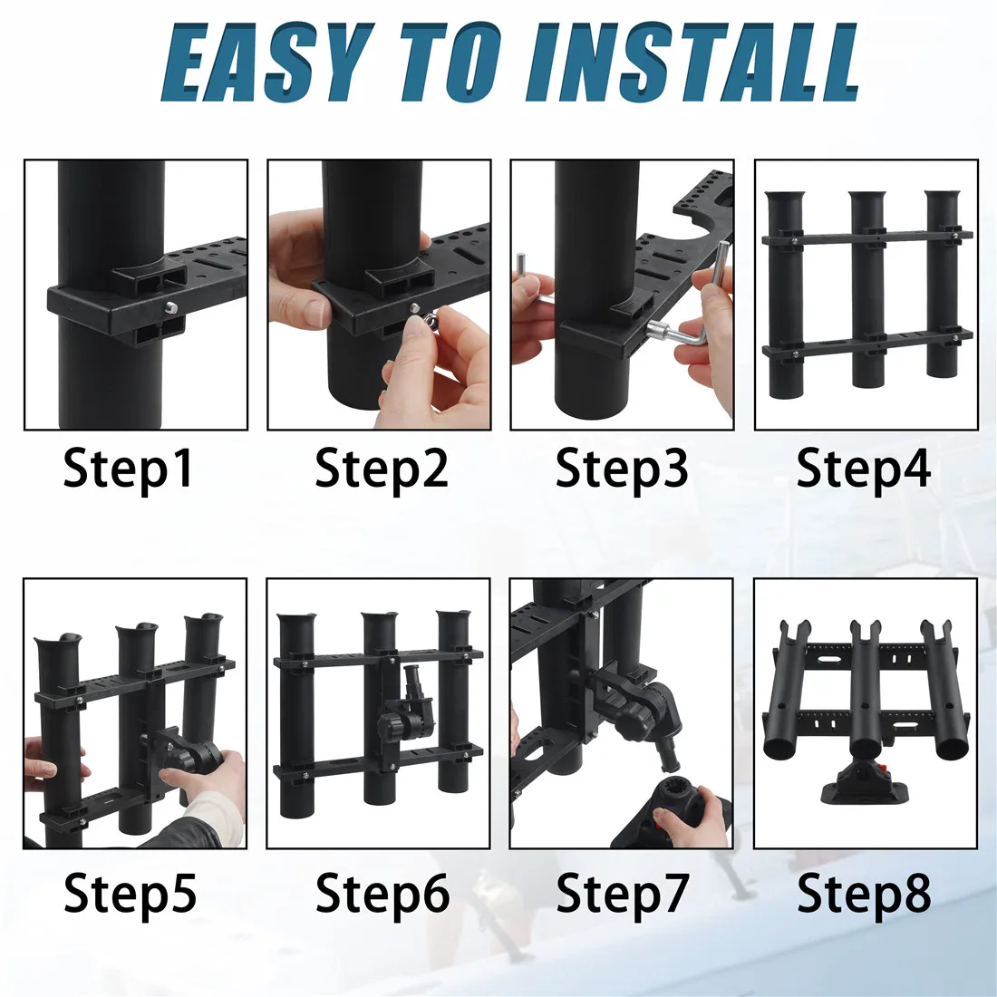 Soporte de caña de pescar, tubo de soporte, estante de 3 varillas, soporte de caña de pescar para barco, Kayak, almacenamiento de garaje con tornillos de montaje lateral - imagen 5