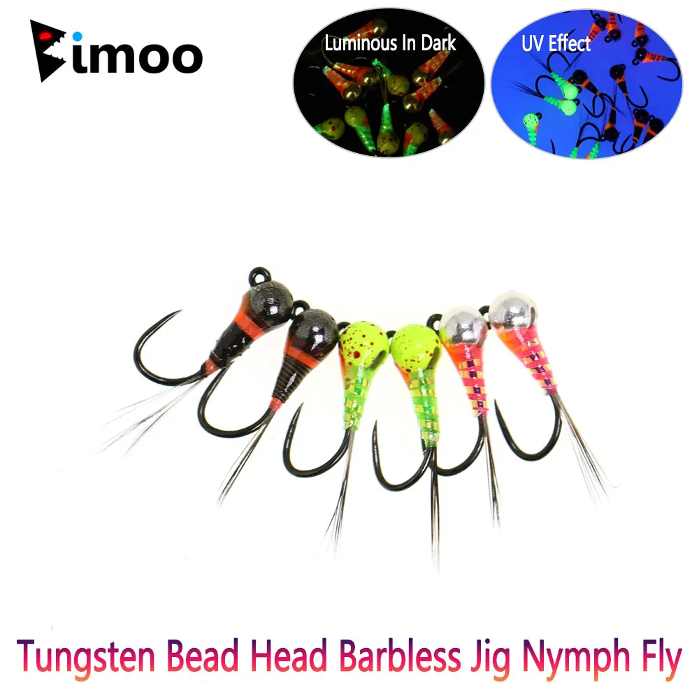 Bimoo 3PCS # 18 cabeza de cuentas de tungsteno plantilla sin púas Ninfa mosca cuerpo epoxi luminoso hundimiento rápido húmedo Euro Ninfa mosca trucha Señuelos de pesca - imagen 2