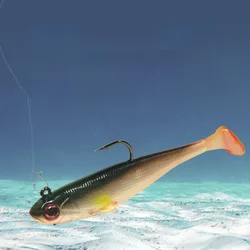 Cebo suave giratorio preinstalado de 9cm con anzuelo, Wobblers de Jigging, cebos de agua salada, señuelos blandos, Señuelos de Pesca para lubina