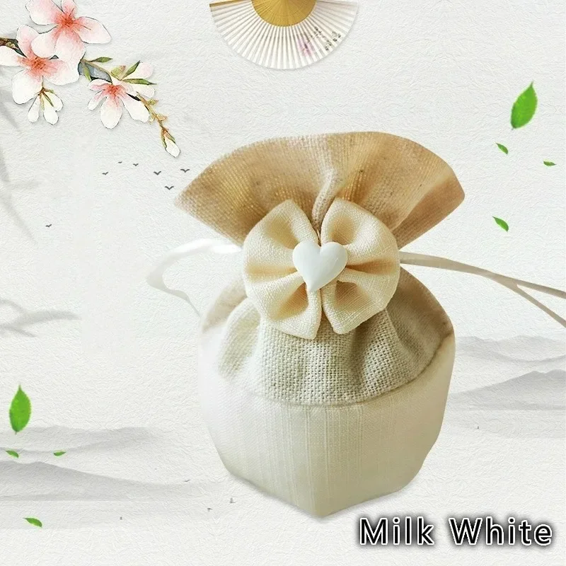 5pcs Canvas Candy Bag Gift Bag 11x11x6.5cm Round Bottom Bundle Pocket Drawstring Pocket Storage Sachet Handmade Canvas Bag - imagen 2