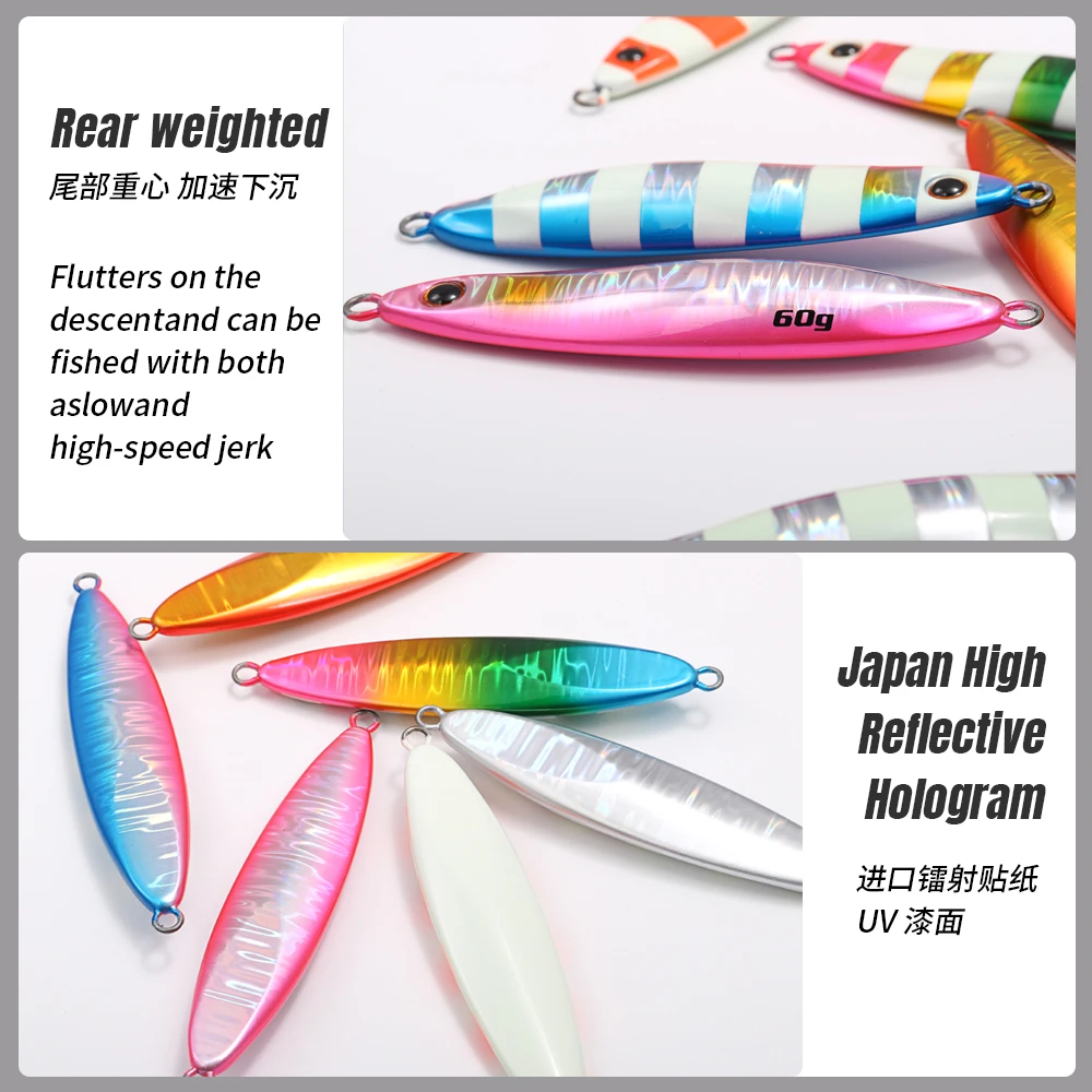 JIGGING PRO 20g 30g 40g 60g blatt lento fundido ancho largo Metal Jigs cebo de pesca Shore Jigging señuelo - imagen 4