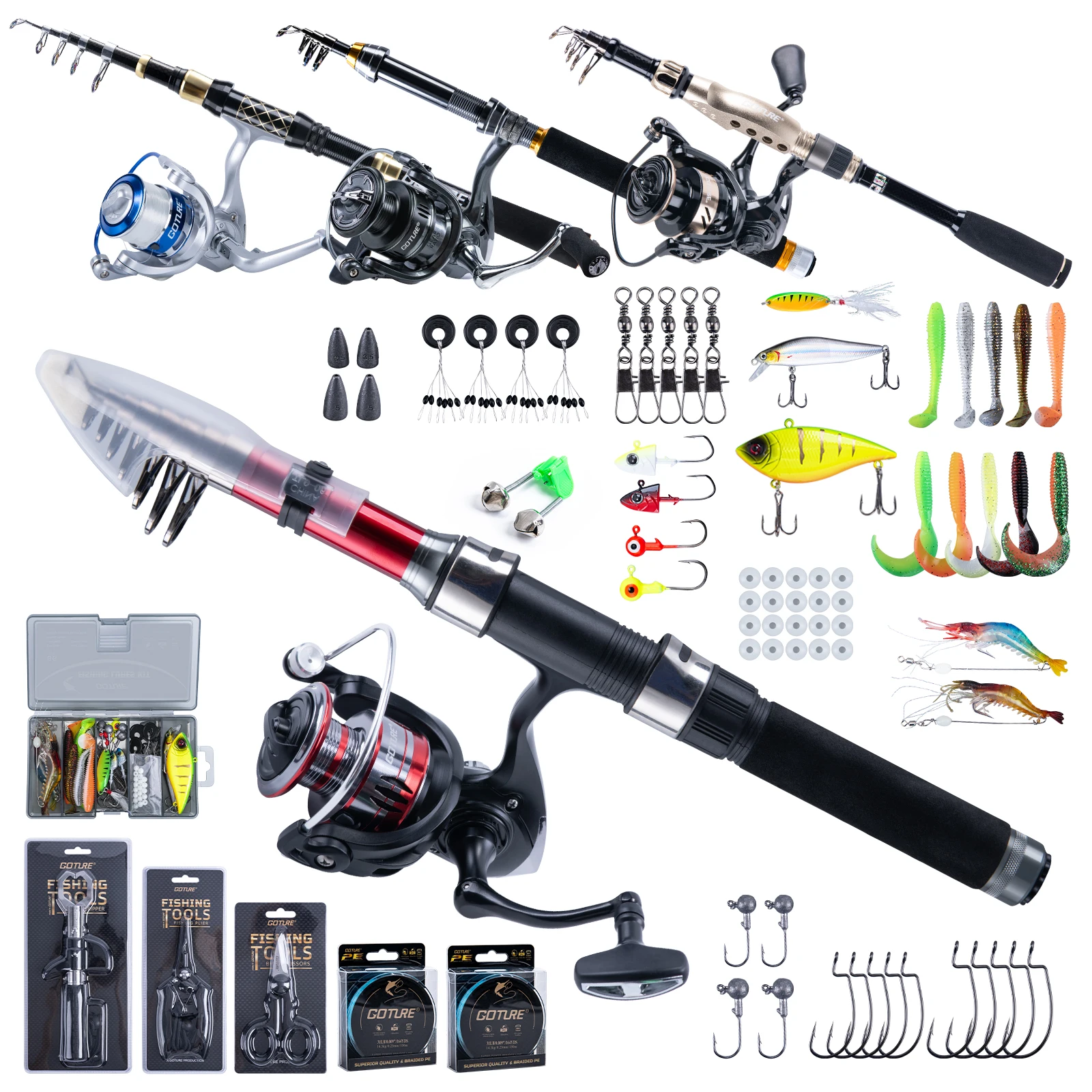 Goture Kit Caña Telescópica de Carbono con Carrete y Accesorios