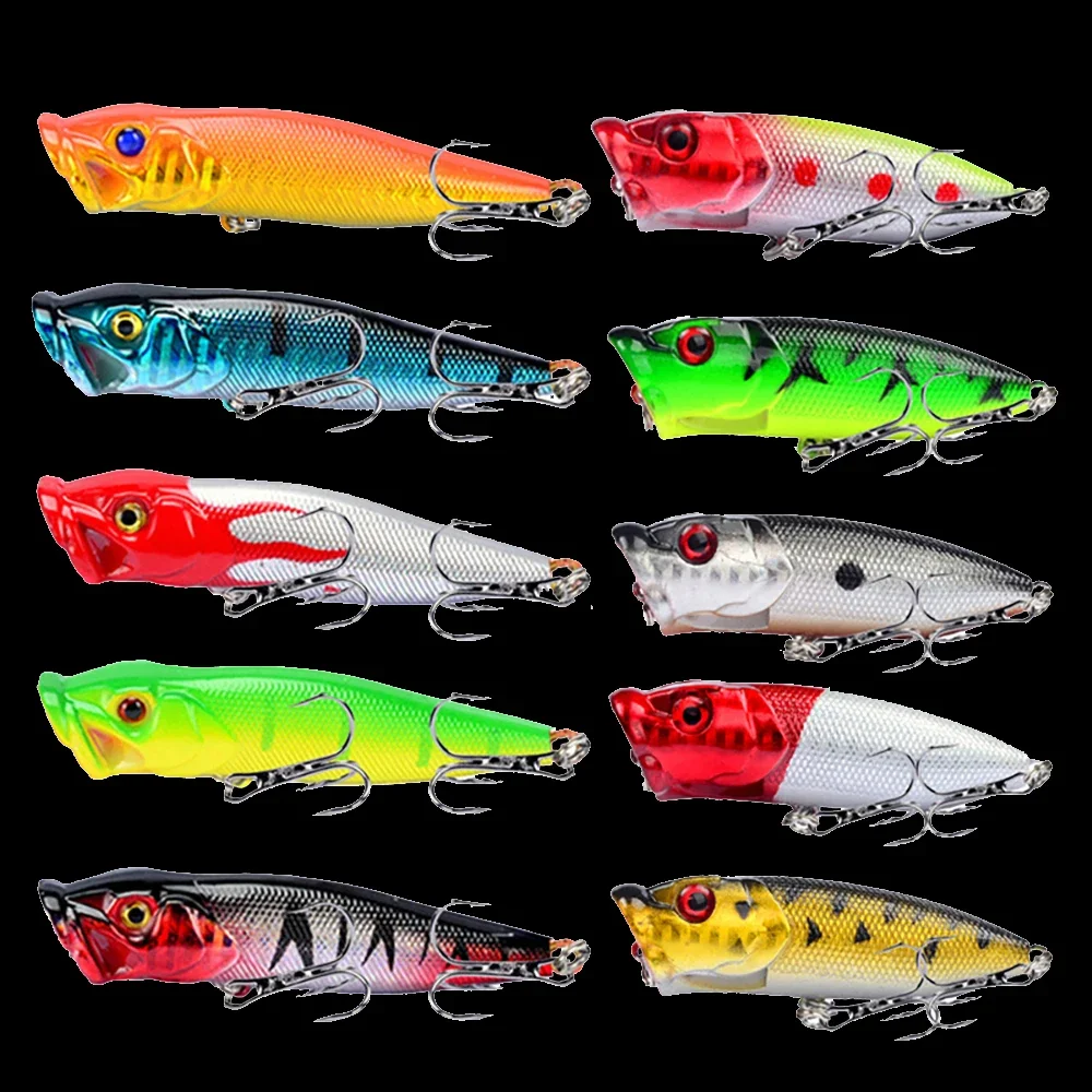 Señuelo de Popper mixto, cebo de Topwater Isca, sonajero Artificial, Wobbler, Crankbait, 6 #, anzuelos, aparejos de Pesca para perca, 10 unidades - imagen 4