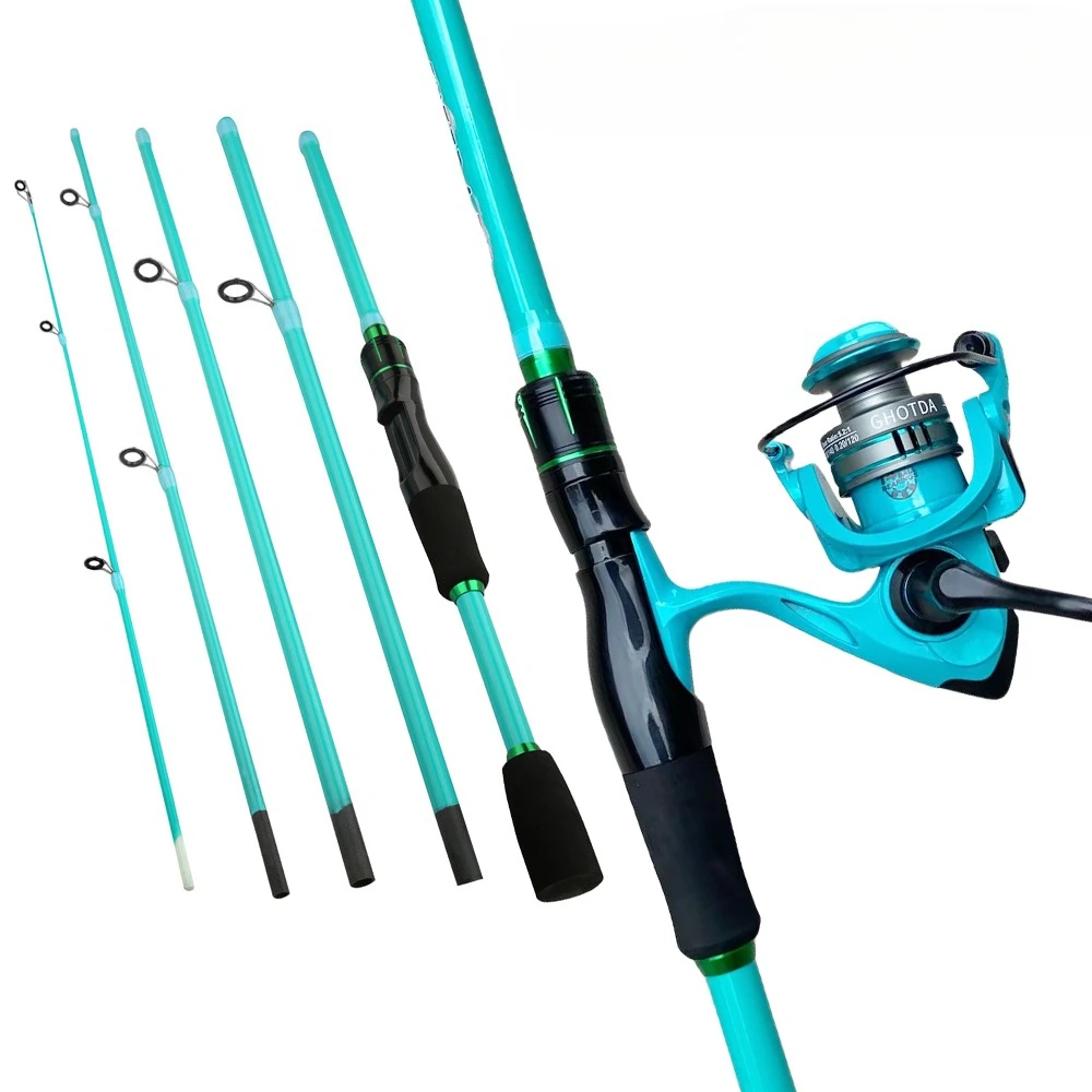 Caña de pescar de viaje de carbono con mango giratorio/fundido, señuelo portátil de 4/5 secciones, Kit de carrete de alta velocidad 7,2: 1/5, 2:1, con accesorios de pesca completos - imagen 2