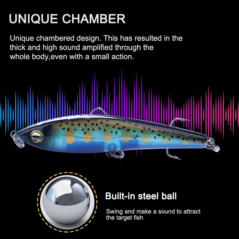 Señuelo de pesca con vibración, cebo duro que se hunde, 75mm, 11,5g, Wobblers de sonido para lucio, perca, Jerkbaits, Minnow, ríos - imagen 5